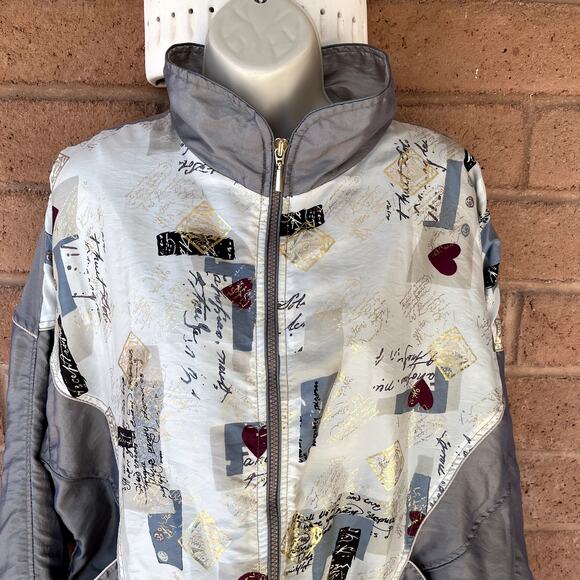 Vintage 90s Westport Ltd Shimmery Taupe Nylon Windbreaker Jacket Womens L - Picture 5 of 11